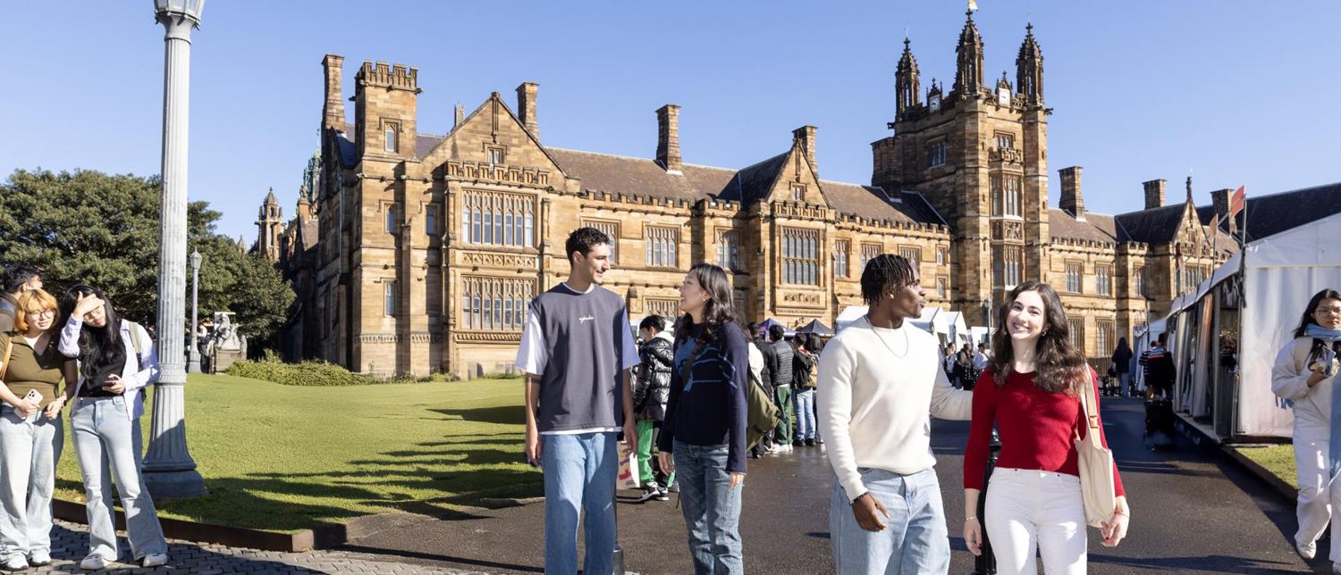 International students walking together on a university campus